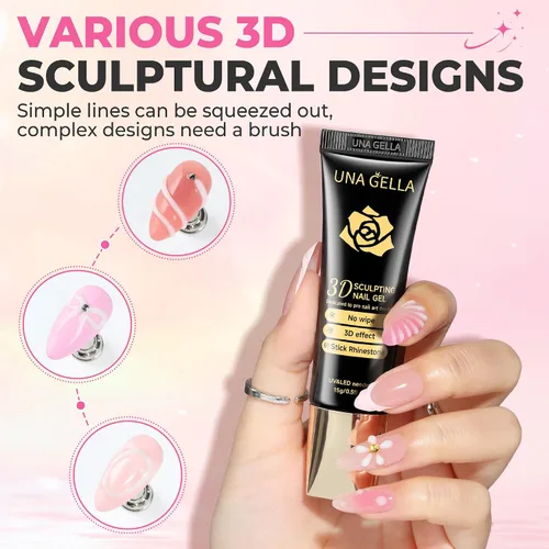 Miniatura 4 de UNA GELLA Esmalte de uñas en gel 3D blanco lechoso 15g, esmalte en gel para esculpir sin necesidad de limpieza, polvo para uñas cromadas, moldeado