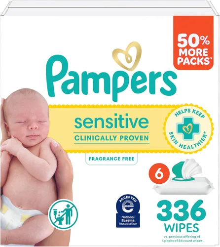 Miniatura 24 de Pampers Toallitas para bebés sensibles, a base de agua, hipoalergénicas y sin perfume, 504 en total (6 paquetes abatibles)