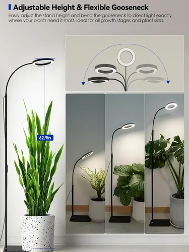 Miniatura 5 de GLOWRIUM Luces de Crecimiento para Plantas de Interior, Lámpara de Pie LED de Espectro Completo con Soporte de Altura y Ángulo Ajustables, Luz