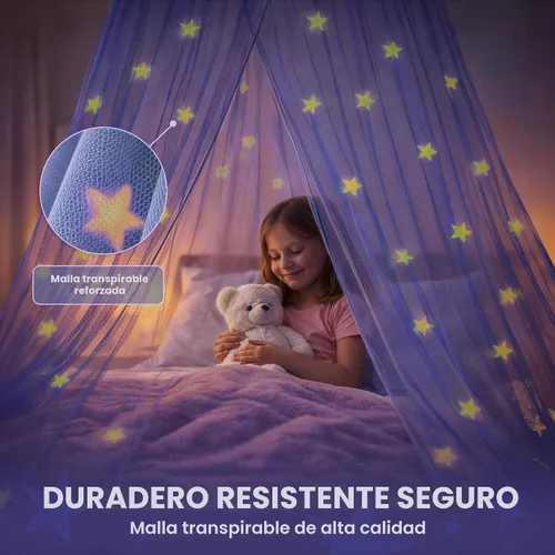 Miniatura 4 de Dosel de Cama Azul, Dosel de Cama Azul con Estrellas que Brillan en la Oscuridad para Niñas, Niños, Niñas y Bebés, Red para Cubrir la Cuna, Niño