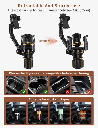 Miniatura 3 de Soportes para teléfono para tu automóvil, expansor ajustable para portavasos del coche con agarre de goma, sujeción segura, uso en múltiples
