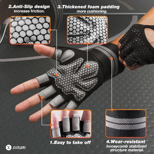 Miniatura 2 de SIMARI Guantes de entrenamiento transpirables para hombres y mujeres, guantes acolchados para levantamiento de pesas con soporte para muñecas
