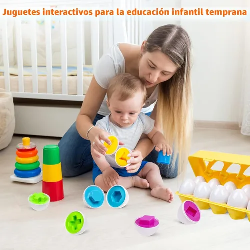 Miniatura 6 de Montessori - Juego de 12 huevos geométricos, juego de rompecabezas de huevos de color y forma, huevos a juego para niños pequeños de 1 a 3 años