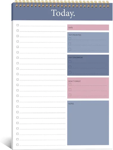 Miniatura 14 de KMQOY Bloc de notas de lista de tareas – Paquete de 2 blocs de agenda diaria sin fecha, 52 hojas en espiral, planificador de hoy, bloc de notas