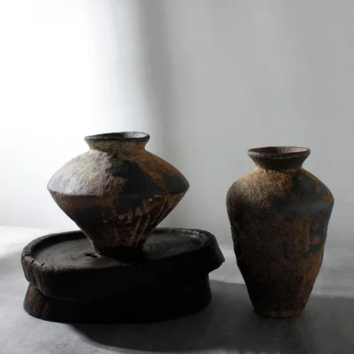 Miniatura 5 de Jarrón de cerámica oxidada, cerámica decorativa Wabi Sabi para centros de mesa, mesa, sala de estar, dormitorio, baño, decoración retro de granja