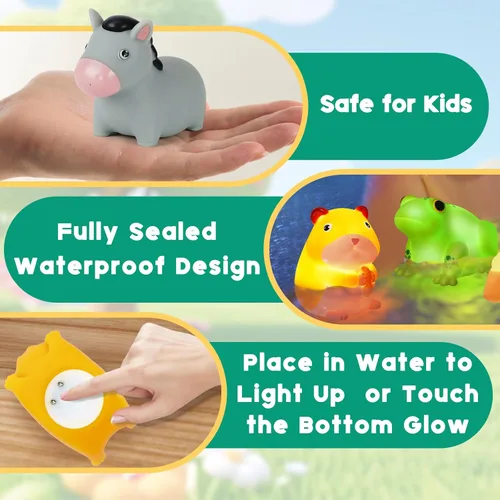 Miniatura 4 de Juguetes de baño para niños pequeños de 1 a 3: 6 piezas de juguetes de baño de animales de granja iluminados, juguetes de baño para bebés, juguete