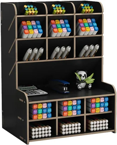 Hggzeg Organizador de Escritorio de Madera, Portaplumas DIY de Gran Capacidad Caja de Almacenamiento Estante de Almacenamiento de Artículos de