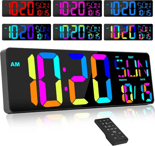 XREXS Reloj de pared digital grande con control remoto, pantalla LED grande de 17 pulgadas, temporizador de conteo ascendente y descendente, reloj