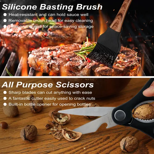 Miniatura 8 de POLIGO Juego de 29 piezas de accesorios para parrilla de barbacoa de acero inoxidable con bolsa de almacenamiento para regalos del Día del Padre