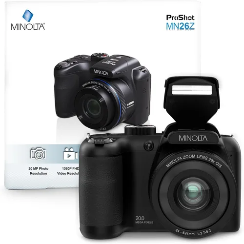 Miniatura 8 de Minolta ProShot - Cámara de 20MP - Lente de zoom óptico de 26x, video HD de 1080p, WiFi, pantalla LCD de 3 pulgadas, estabilización de imagen, Negro