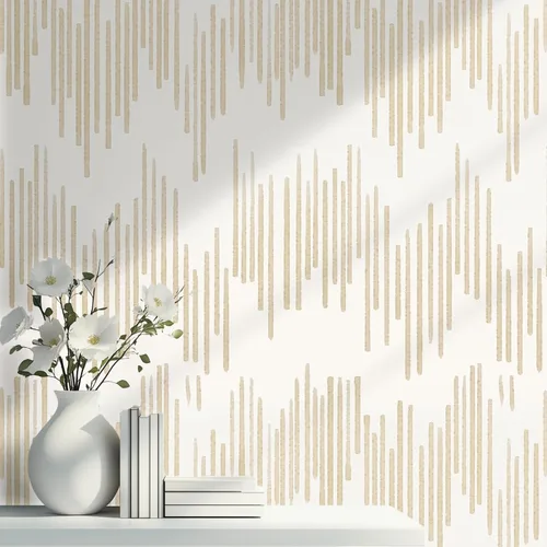 WENMER Papel tapiz a rayas beige, papel tapiz geométrico para despegar y pegar, papel de contacto dorado de 17.7 x 118 pulgadas, papel de pared