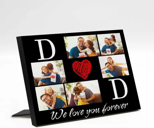 Miniatura 11 de InterestPrint Panel de fotos personalizado para papá y nombre para exhibición de mesa, mejor papá estrella, 6 fotos, marco de fotos personalizado