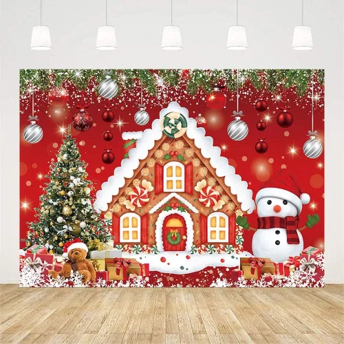 Miniatura 2 de AIBIIN Fondo de Navidad de casa de jengibre de 7 x 5 pies para fotografía, árbol de Navidad, muñeco de nieve, Papá Noel, suministros de decoración