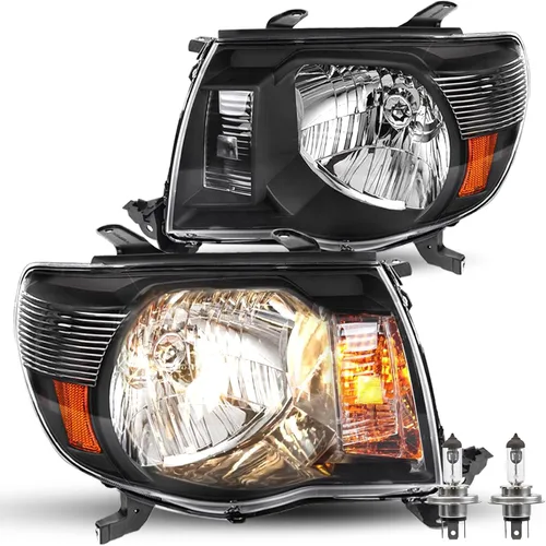 JSBOYAT Conjunto de faros delanteros de recambio para camioneta Toyota Tacoma 2005-2011, bombillas incluidas (carcasa negra con reflector ámbar)