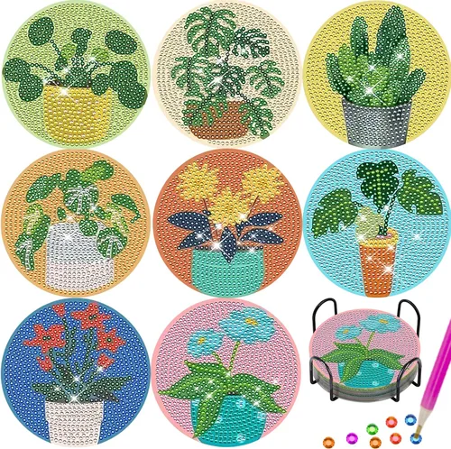 Miniatura 23 de TDOOW 8 Piezas Posavasos de Pintura de Diamante, Posavasos de Arte de Diamante de Girasol para Adultos DIY Posavasos de Arte de Diamante