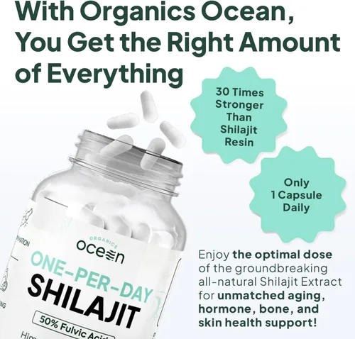 Miniatura 3 de Organics Ocean Shilajit Una Por Día para Hombres y Mujeres - Suplemento Natural de Shilajit para Anti-Envejecimiento, Fortaleza Ósea, Apoyo Hormonal