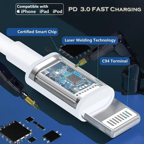 Miniatura 5 de Cargador para iPhone de carga rápida, paquete de 2 bloques de adaptador de cargador de pared USB C de 3 metros con cable USB C a Lightning de carga