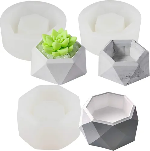 Funshowcase Moldes de silicona de geometría facetada, 3 unidades para resina epoxi, hormigón, arcilla, suculenta, tazón, cenicero, vela, jabón