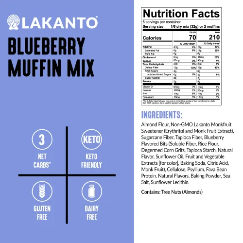 Miniatura 3 de Lakanto Mezcla para muffins de arándanos sin azúcar - Sabor natural, endulzada con edulcorante de fruta de monje, amigable con la dieta keto, 3
