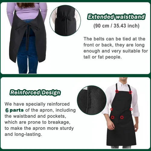 Miniatura 4 de 5 Pack Black White Apron, Chef Servers Waitress Aprons with Pockets for Men Women, Professional Work Apron