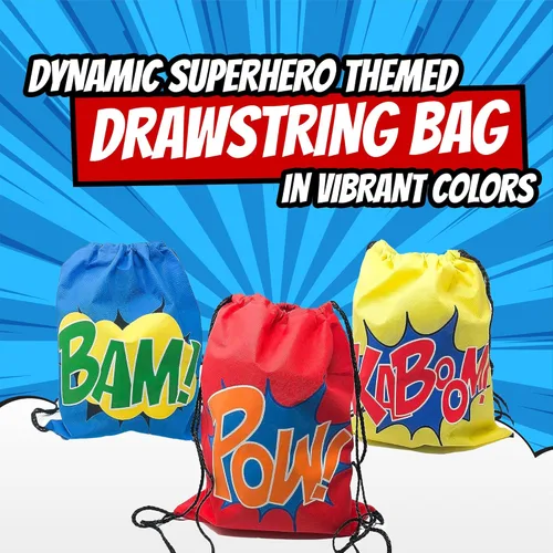 Miniatura 3 de Podzly - 12 bolsas de superhéroes con cordón para fiestas - Lindas mochilas con cincha para niños, niñas, niños - Bolsas de regalo de cumpleaños