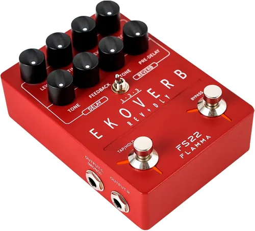 Miniatura 9 de FLAMMA FS22 - Pedal de efectos combo de delay y reverberación estéreo para guitarra ambiental con 3 pares de efectos combo, delay inverso, Combo