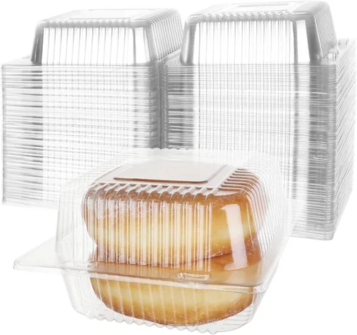 Miniatura 4 de 250 unidades de 5 x 5 pulgadas Clamshell bandeja para llevar recipientes de plástico con bisagras para alimentos, caja de comida desechable