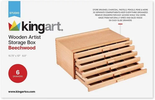 Miniatura 9 de KINGART Caja de almacenamiento de madera con 6 cajones para artistas, 15-3/4 pulgadas de ancho x 10 pulgadas de profundidad x 6-1/2 pulgadas