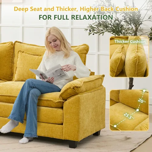 Miniatura 6 de Juego de sofá seccional modular de gran tamaño, sofá de nube convertible de asiento profundo, sofá esquinero grande en forma de L con cojines Beige