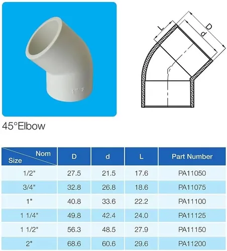 Miniatura 6 de Rainbow Dream Codo de tubo de PVC de 45 grados de 1 pulgada - 10 paquetes, blanco