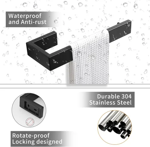 Miniatura 3 de Fapully Juego de 8 Piezas de Accesorios de Ferretería para Baño de Acero Inoxidable Mate Negro Montado en la Pared Negro mate