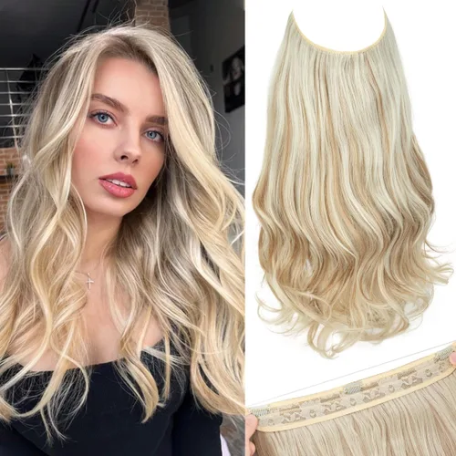 Miniatura 12 de SARLA Extensiones de cabello con alambre invisible con 3 clips, postizo sintético corto, ondulado, rizado, diadema ajustable transparente