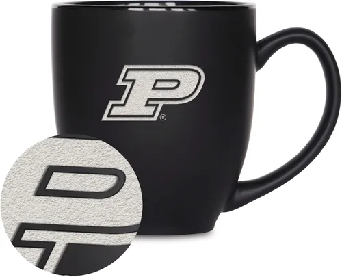 Rico Industries - Taza de cerámica mate negra con grabado láser estándar de 15oz para NCAA (escuelas T & U) - Para bebidas calientes o frías