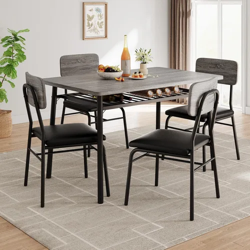 Miniatura 12 de GarveeHome Mesa de comedor para 2 personas con estante de almacenamiento, mesa de cocina pequeña para 2 con marco de metal, mesa cuadrada con sillas