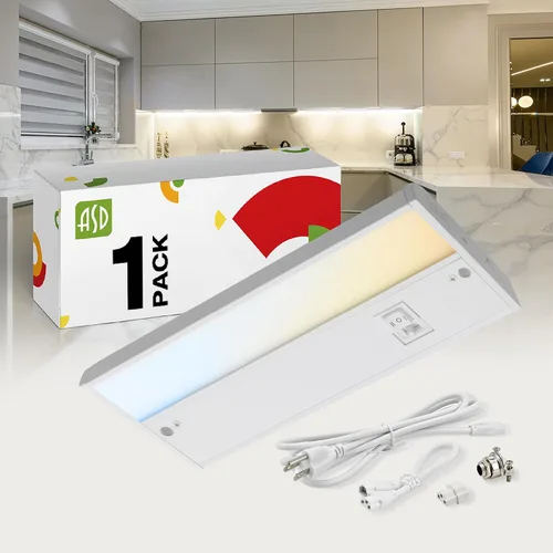 ASD Iluminación LED para debajo del gabinete con enchufe o cableado de 9 pulgadas, luces regulables debajo del gabinete con interruptor