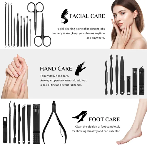 Miniatura 3 de MINKINH Juego de manicura profesional de cortaúñas, kit de manicura de acero inoxidable, herramientas para el cuidado de uñas con lujosa funda