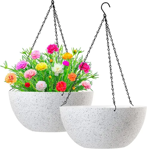 Miniatura 13 de WOUSIWER Paquete de 2 macetas colgantes grandes de 13 pulgadas para plantas de interior y exterior con agujeros de drenaje y cadena, macetas