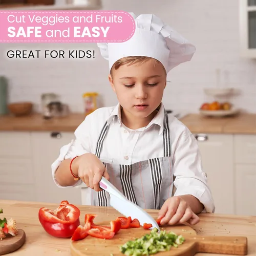 Miniatura 5 de Zulay - Juego de cuchillos infantiles de 3 piezas para cocinar y hornear reales, cuchillos para niños pequeños para cortar frutas, verduras y Rosado