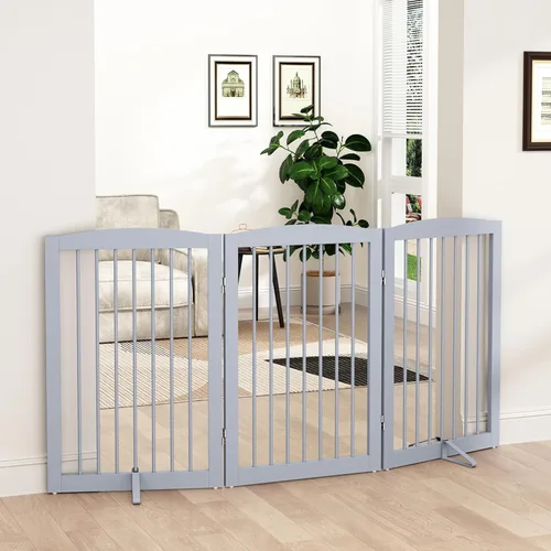 Miniatura 35 de PUPETPO Puerta independiente para mascotas para perros, puerta plegable de madera para perros para casa, puerta interior para perros para puertas