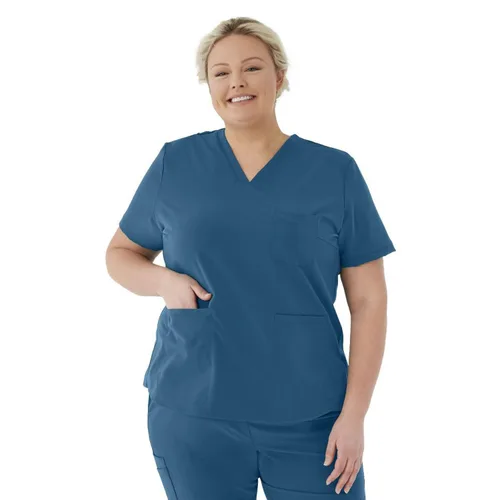 Miniatura 2 de ave. Camiseta médica Lex con cuello en V y tres bolsillos para mujer, color azul caribeño, talla XL