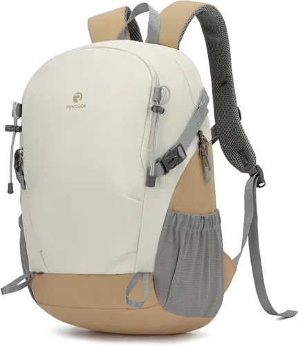 Mochila de senderismo para hombres y mujeres, mochila de viaje ligera de 25 litros para acampar al aire libre Blanco y marrón
