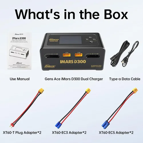 Miniatura 6 de Lipo Cargador de batería, cargador Gens Ace IMARS D300 G-Tech Series Smart Dual Lipo Balance Charger AC 300W DC 700W (350W* 2) 16A RC Cargador