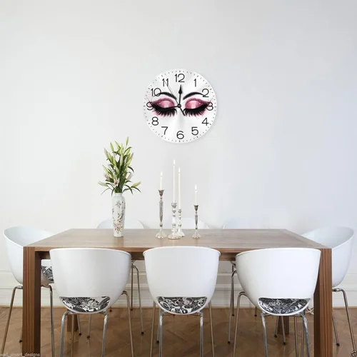 Miniatura 4 de Reloj de pared redondo con pestañas moradas, silencioso, sin tictac, relojes decorativos de cuarzo que funcionan con pilas, relojes de escritorio