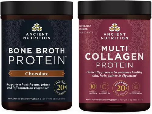 Ancient Nutrition Proteína en polvo multicolágeno, sin sabor, 45 porciones + polvo de proteína de caldo de hueso, chocolate, 20 porciones