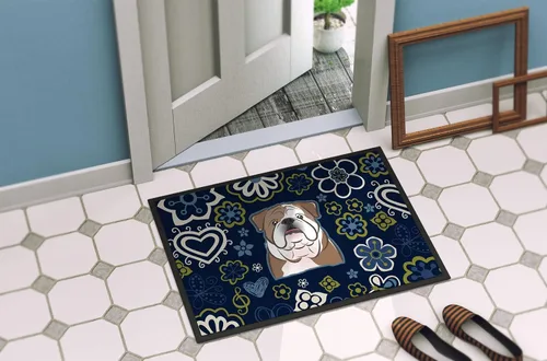 Miniatura 4 de Caroline's Treasures BB5070MAT - Felpudo de bulldog inglés con flores azules de 18 x 27 pulgadas, tapete para puerta delantera, para interiores