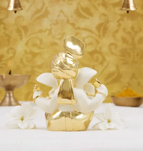Miniatura 2 de Gold Art India Ídolo de cerámica de Ganesh para tablero de automóvil, ídolo de Ganesha Murti Ganpati para decoración del hogar, estatua de Puja Lord