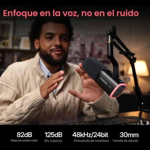 Miniatura 4 de MAONO PD100W Micrófono dinámico inalámbrico para PC, micrófono USB para juegos para transmisión y podcast, cancelación de ruido, RGB, micrófono