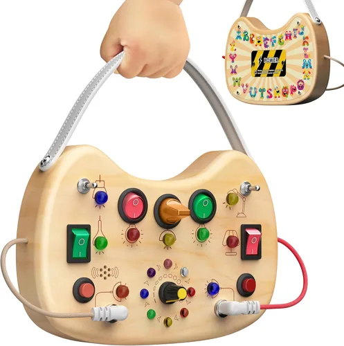 Miniatura 7 de flycoost - Tablero de actividades Montessori para niños pequeños, de madera con 17 luces LED, juguetes de viaje para niños de 1 a 3 años, con Juego