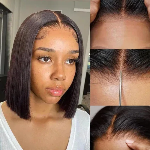 Miniatura 17 de Peluca Bob Corta de Cabello Humano 13x4 Pelucas Bob Frontales de Cabello Humano Pre Desplumadas para Mujeres Negras Pelucas de Encaje Frontal Bob 10