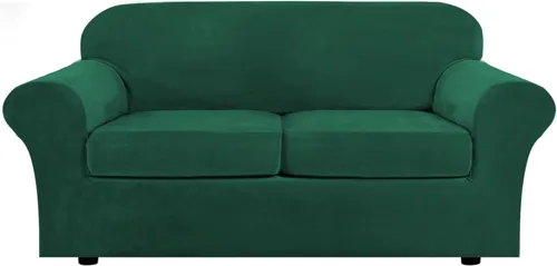 Miniatura 56 de H.VERSAILTEX - Funda elástica para sofá de 3 piezas, de suave terciopelo afelpado, para sofá biplaza con 2 cojines de hasta 72 pulgadas de ancho, se